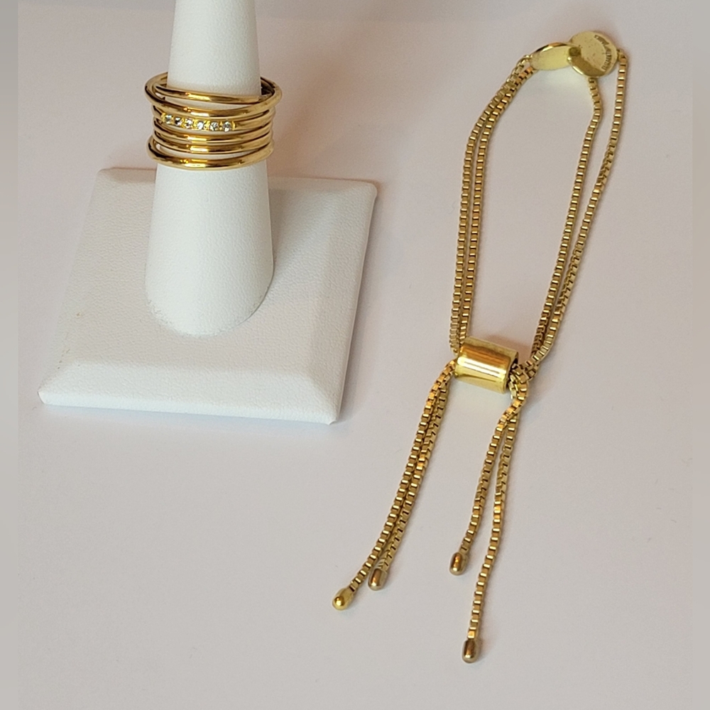 Elizabeth and James 24k Yellow Gold Plated  Lania Bracelet & Ring White Topaz 7